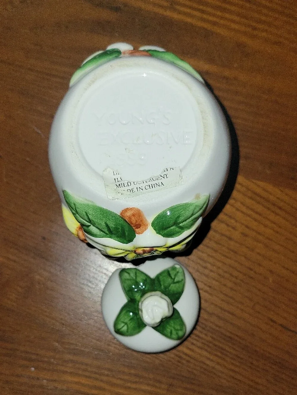Young's Exclusive Sugar Or Jam Jar White Ceramic Floral  with Green Bow